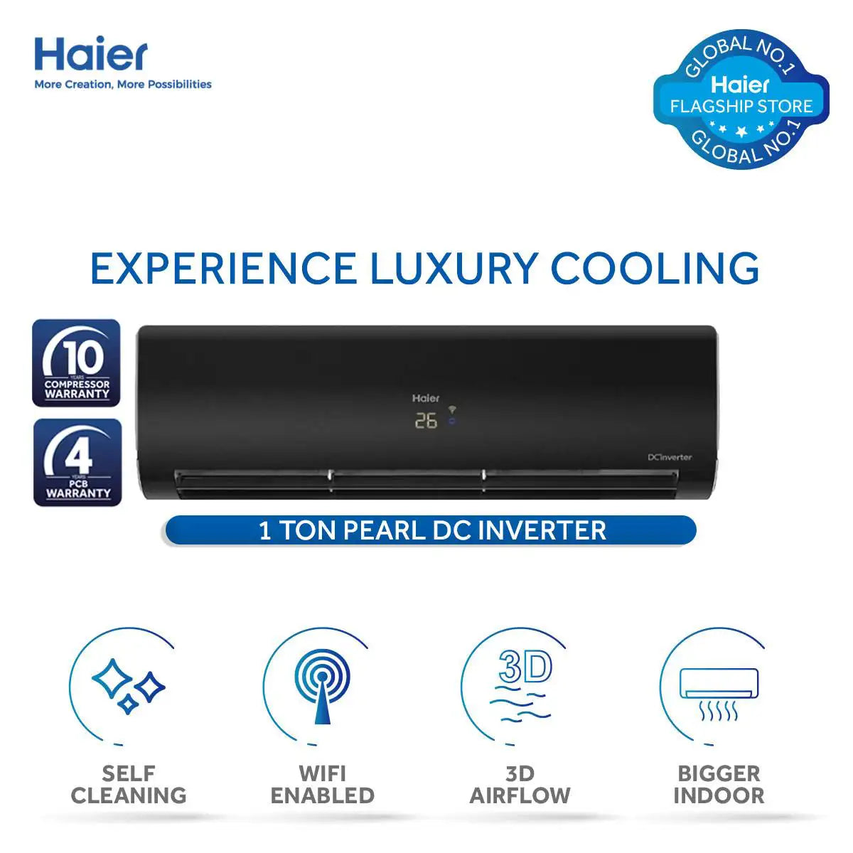 Haier HSU-12HFPCA DC Inverter AC – Efficient Cooling & Heating (Black)