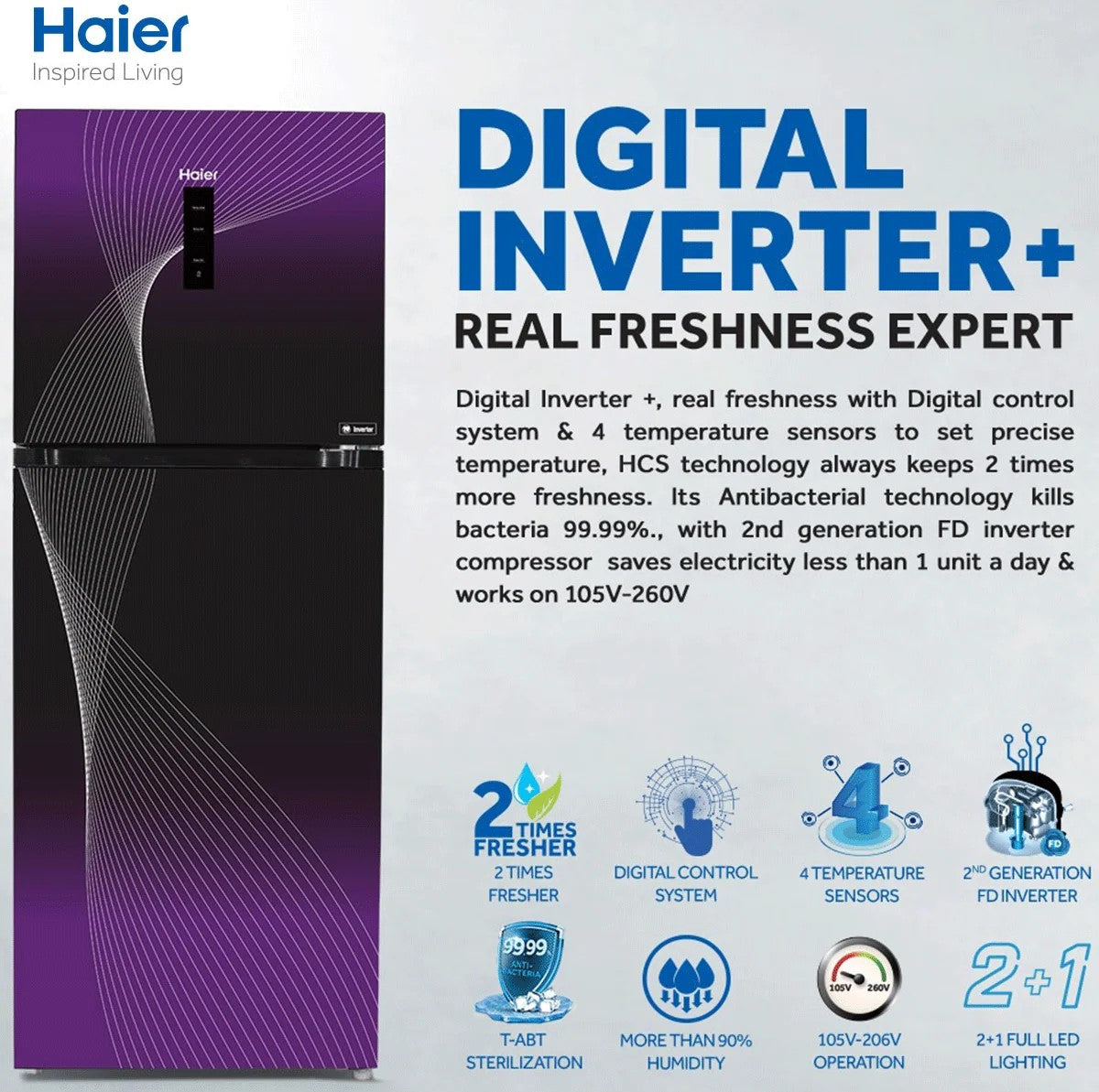 Haier HRF-458 IFGA/IFRA/IFPA Digital Inverter Refrigerator | (16CFT) (GREEN, RED, PURPLE)