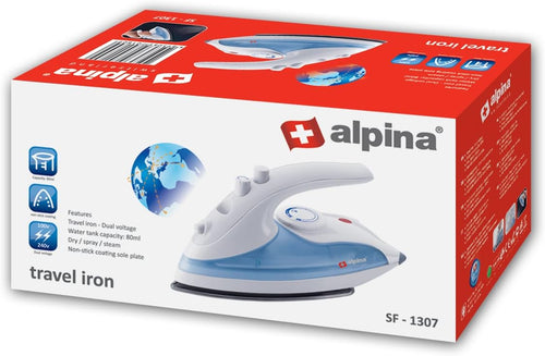 Alpina SF-1307 Travel Iron - 830W Compact Steam Iron for Travel and Home Use
