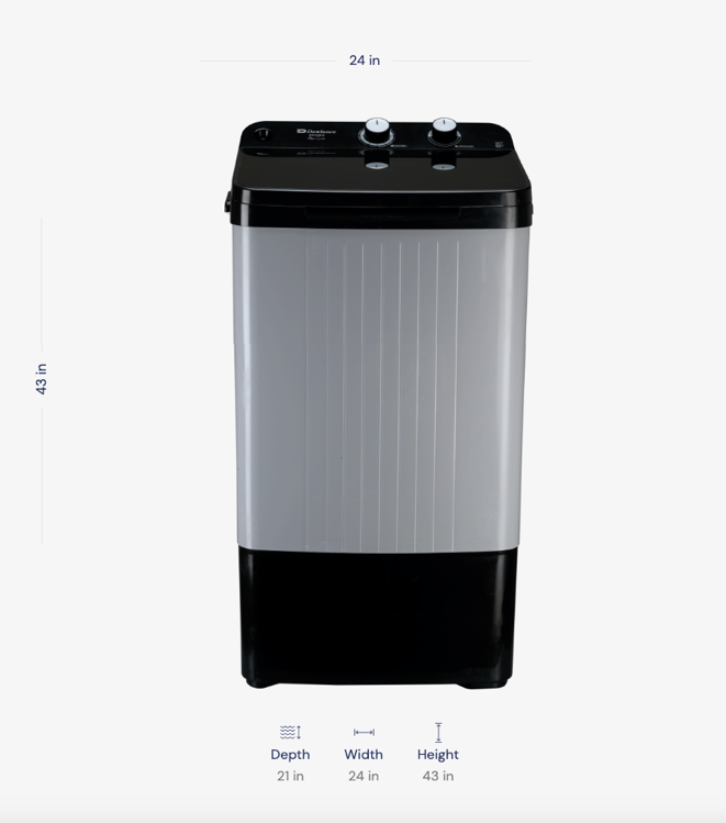 Dawlance DW-9100 Washer – 10kg, Glass Lid, Semi-Automatic (Black Grey)