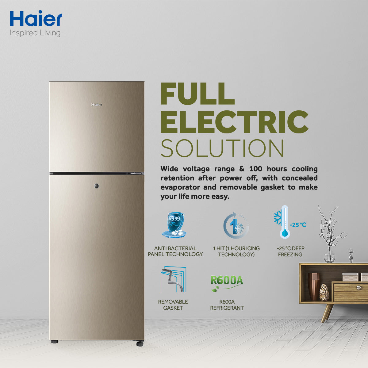 Haier Refrigerator HRF-306EBD GOLD (simpel without glass)