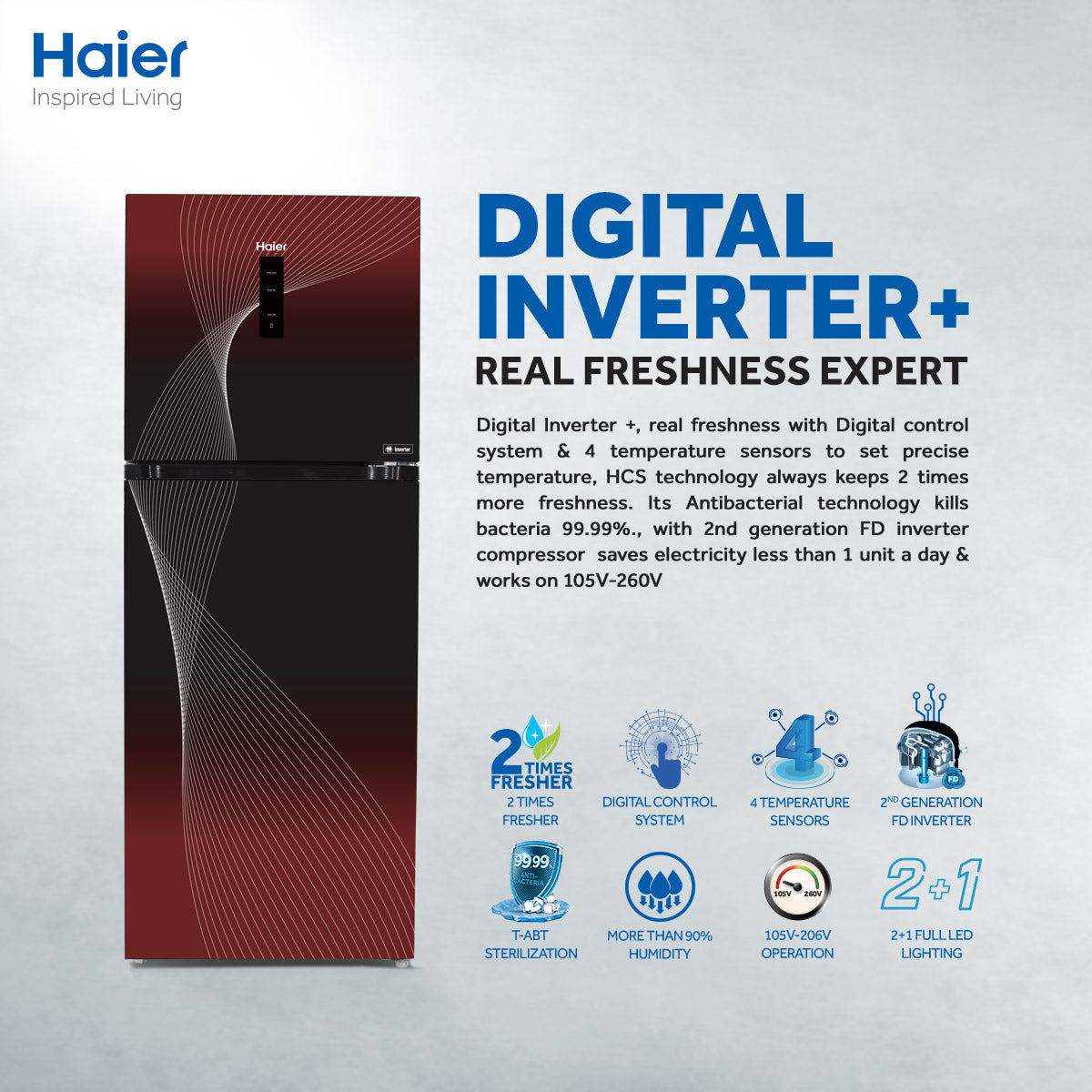 Haier Refrigerator HRF-336IDR red (inverter glass door with turbo fan)