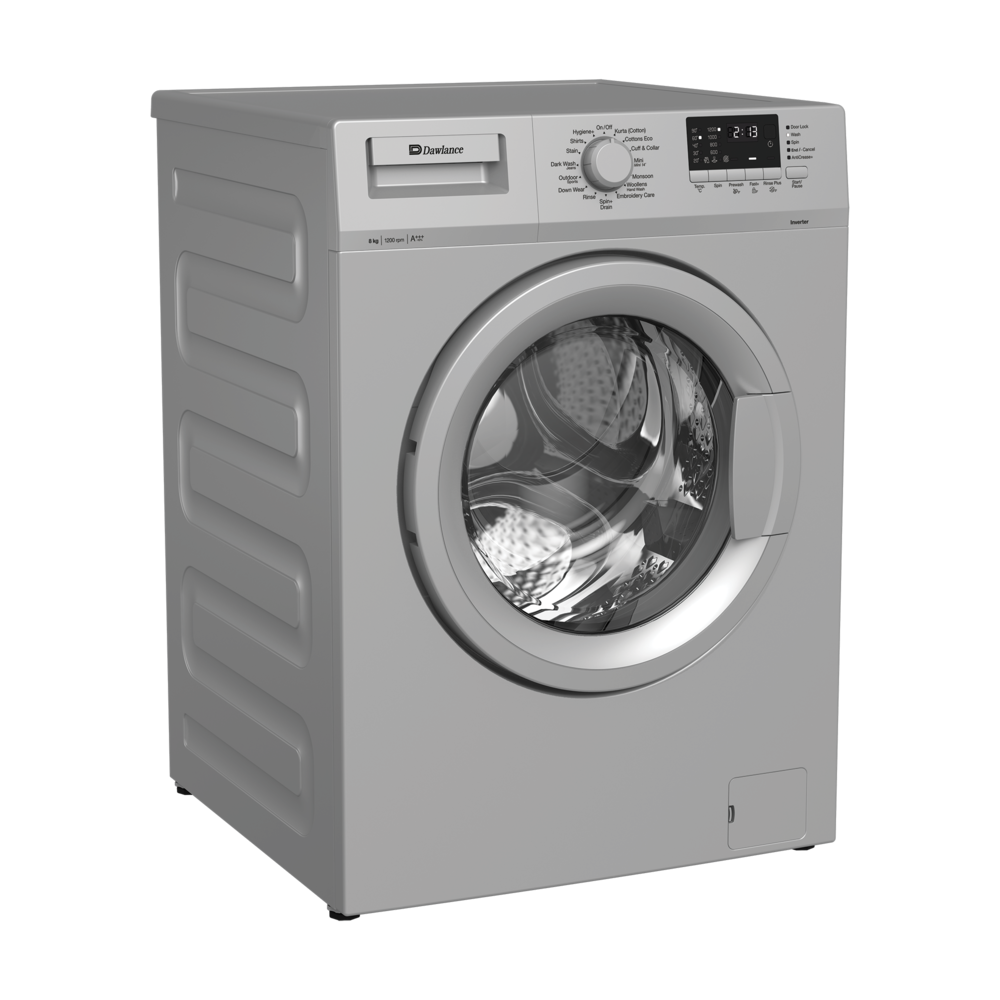 DAW Automatic Washing Machine DWF-8120 Front Load (Inverter) - 8KG Capacity, Energy-Efficient Washer in Grey