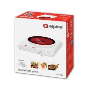 Alpina SF-6005 Glass Top Single Ceramic Hot Plate - 1250W Electric Burner for Efficient Cooking